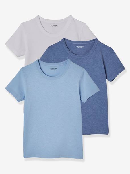 Set van 3 jongens-T-shirts met korte mouwen Set blauw ton sur ton+set wit - vertbaudet enfant 