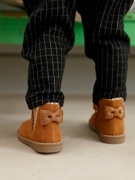 Elastische leren laarsjes voor meisjesbaby's beige, bedrukt+bordeauxrood+CAMEL+marineblauw+zwart - vertbaudet enfant 