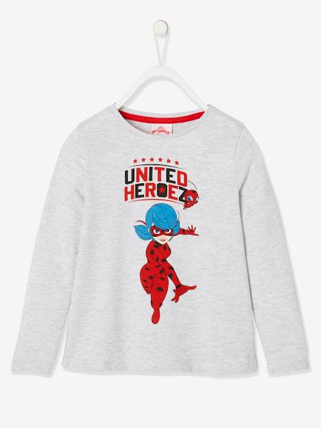 Miraculous® meisjes t-shirt met lange mouwen PORSELEINGRIJS MET ANIMATIE - vertbaudet enfant 