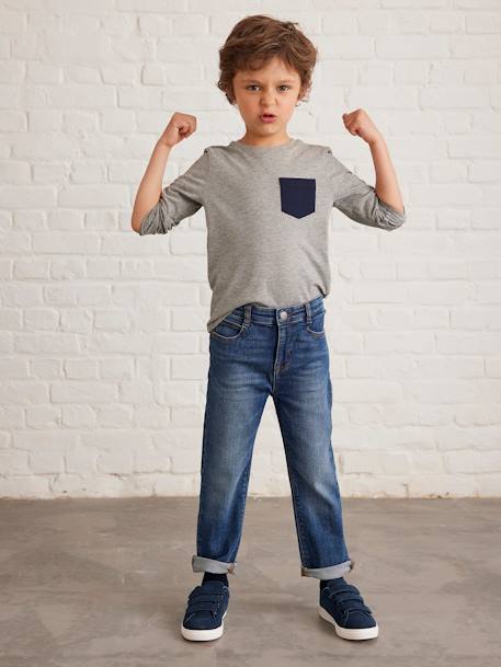 Jongensjeans met losse pasvorm en laag kruis stone - vertbaudet enfant 