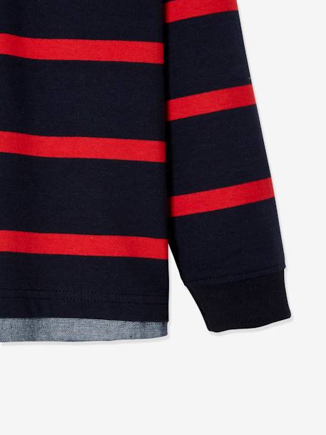 Gestreepte polo jongens effect 2-in-1 6680+donkerblauw+Engels groen+marineblauw+rood gestreept - vertbaudet enfant 