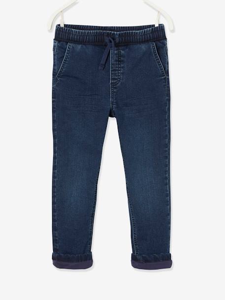 Gevoerde jeans met rechte pasvorm, eenvoudig aan te trekken denim blue black - vertbaudet enfant 
