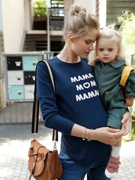 Fleece sweatshirt met tekst over zwangerschap en borstvoeding inkt - vertbaudet enfant 