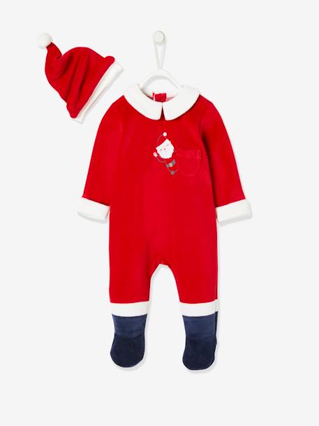 Kerstcadeauset voor baby met fluwelen pyjamapakje + mutsje baksteenrood - vertbaudet enfant 