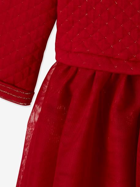 Kerstmeisjesjurk van twee soorten materiaal baksteenrood - vertbaudet enfant 