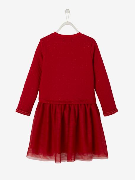 Kerstmeisjesjurk van twee soorten materiaal baksteenrood - vertbaudet enfant 
