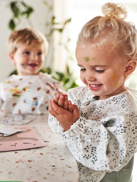 Slab lange mouwen meerkleurig+Plantenprint+roze (poederkleur)+vos - vertbaudet enfant 