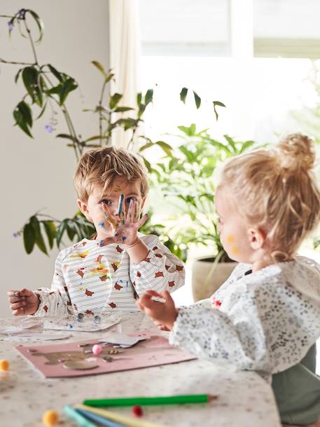 Slab lange mouwen meerkleurig+Plantenprint+roze (poederkleur)+vos - vertbaudet enfant 