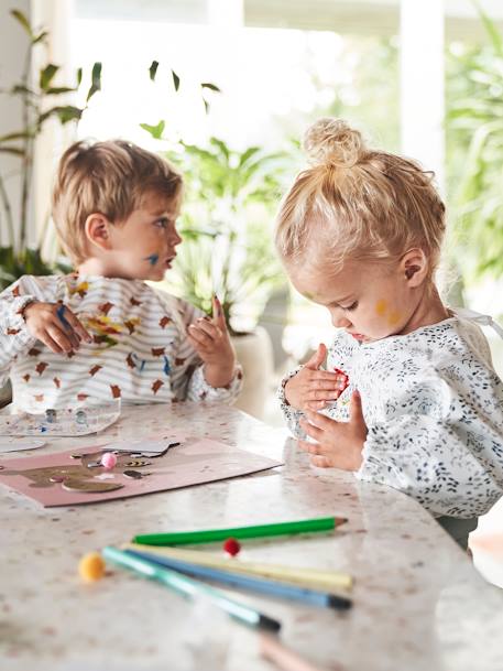 Slab lange mouwen meerkleurig+Plantenprint+roze (poederkleur)+vos - vertbaudet enfant 