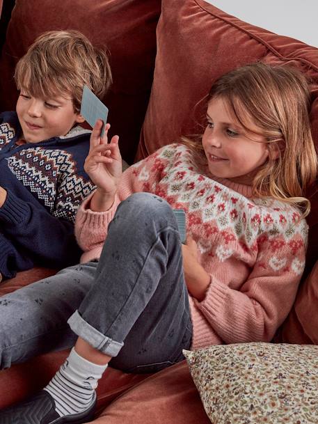 Rechte meisjesjeans met gebruikte details grijs - vertbaudet enfant 