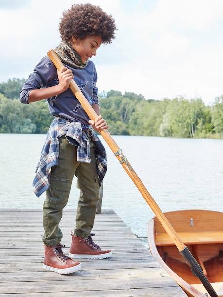 Jongensbroek battle eenvoudig aan te trekken donkerkaki+hazelnoot+ijsblauw+taupe - vertbaudet enfant 