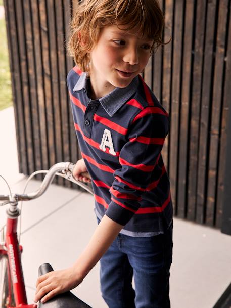 Gestreepte polo jongens effect 2-in-1 6680+donkerblauw+Engels groen+marineblauw+rood gestreept - vertbaudet enfant 