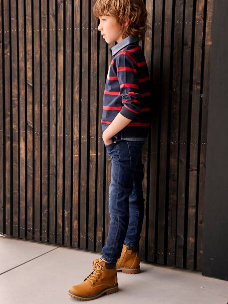 Gestreepte polo jongens effect 2-in-1 6680+donkerblauw+Engels groen+marineblauw+rood gestreept - vertbaudet enfant 