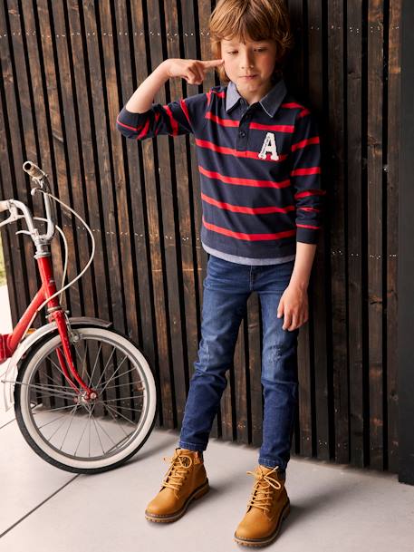 Gestreepte polo jongens effect 2-in-1 6680+donkerblauw+Engels groen+marineblauw+rood gestreept - vertbaudet enfant 