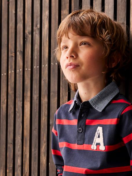 Gestreepte polo jongens effect 2-in-1 6680+donkerblauw+Engels groen+marineblauw+rood gestreept - vertbaudet enfant 