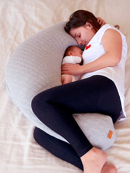 Kraam- en borstvoedingskussen BEABA Big Flopsy beige+bruin, bedrukt+cacao+Gechineerd grijs+groen - vertbaudet enfant 