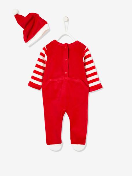 Kerstcadeauset voor baby met fluwelen pyjamapakje + mutsje baksteenrood - vertbaudet enfant 