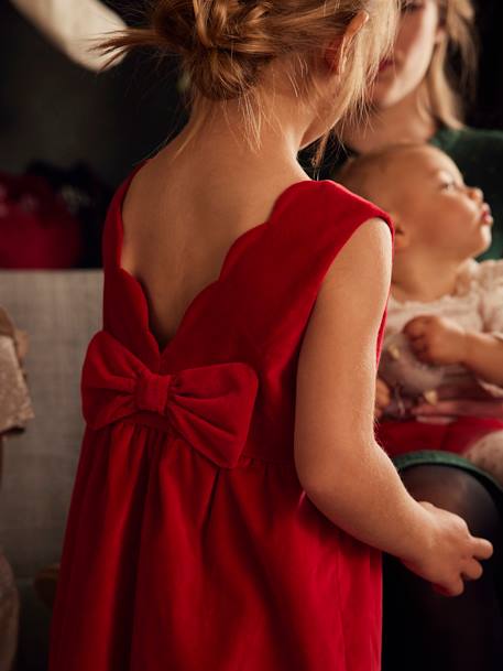 Feestjurk van glad fluweel met een strik op de rug rood - vertbaudet enfant 