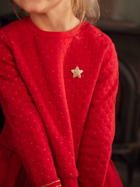 Kerstmeisjesjurk van twee soorten materiaal baksteenrood - vertbaudet enfant 