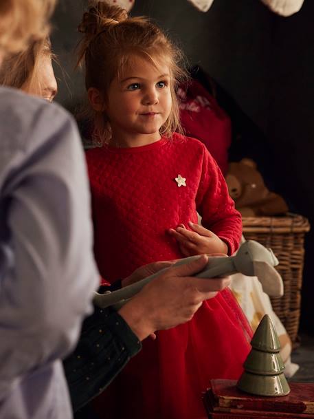 Kerstmeisjesjurk van twee soorten materiaal baksteenrood - vertbaudet enfant 