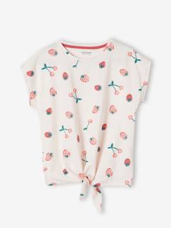 Meisje-T-shirt, souspull-Gestreept T-shirt voor meisjes met sierstrik