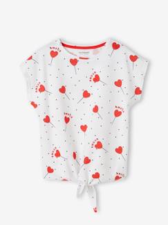 Meisje-T-shirt, souspull-Gestreept T-shirt voor meisjes met sierstrik