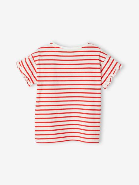 Gestreept t-shirt met paillettenhartje voor meisjes gestreept ecru - vertbaudet enfant 