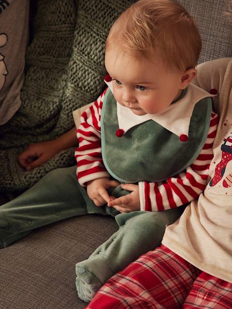 Kerstcadeauset voor baby fluwelen pyjamapakje + slabbetje dennengroen - vertbaudet enfant 