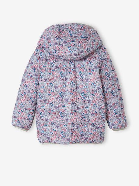Lichtgewicht omkeerbaar meisjesjack met capuchon en gerecyclede polyester voering nachtblauw+roze met print - vertbaudet enfant 