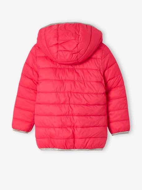 Lichtgewicht omkeerbaar meisjesjack met capuchon en gerecyclede polyester voering nachtblauw+roze met print - vertbaudet enfant 