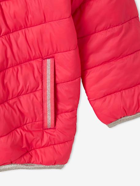 Lichtgewicht omkeerbaar meisjesjack met capuchon en gerecyclede polyester voering nachtblauw+roze met print - vertbaudet enfant 