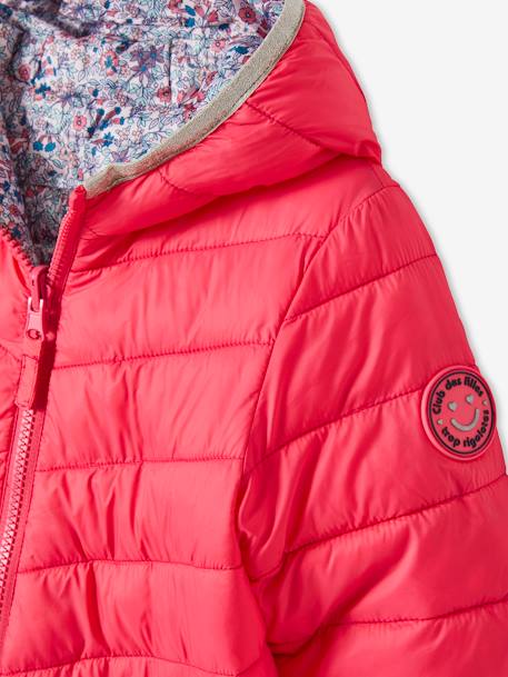 Lichtgewicht omkeerbaar meisjesjack met capuchon en gerecyclede polyester voering nachtblauw+roze met print - vertbaudet enfant 