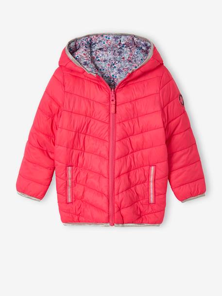 Lichtgewicht omkeerbaar meisjesjack met capuchon en gerecyclede polyester voering nachtblauw+roze met print - vertbaudet enfant 