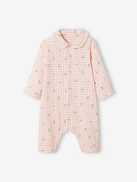 Babypyjama in katoen flanel roze ruitjes - vertbaudet enfant 