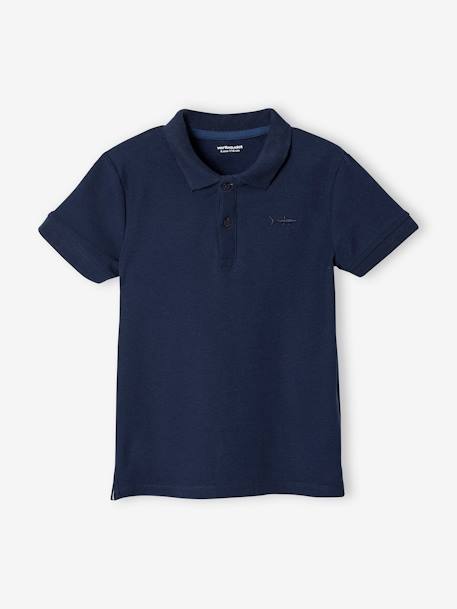 Poloshirt met korte mouwen voor jongens met borduurwerk op de borst blauw+lichtgeel+lichtkaki+MARINEBLAUW+terracotta+wit - vertbaudet enfant 