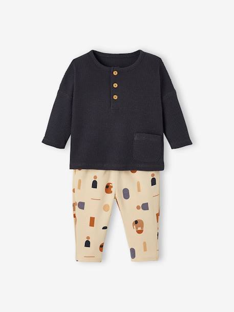 Babyset T-shirt + molton broek betongrijs+kaki - vertbaudet enfant 