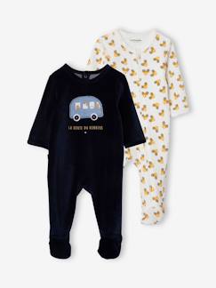 Baby-Pyjama, surpyjama-Set van 2 fluwelen Oeko Tex® pyjama's 'met de auto' voor babyjongetje