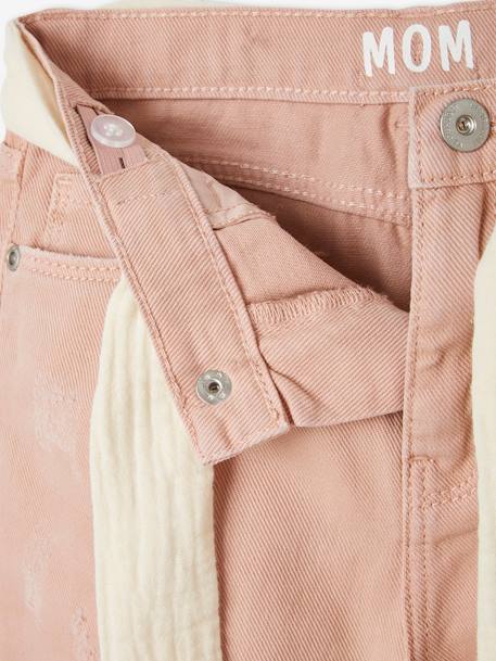 'Mom fit' broek en sjaalriem van katoengaas voor meisjes mosterdgeel+perzik+roze - vertbaudet enfant 