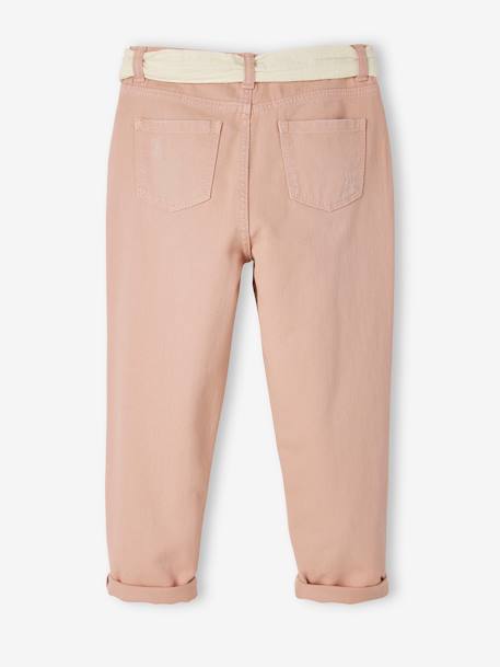 'Mom fit' broek en sjaalriem van katoengaas voor meisjes mosterdgeel+perzik+roze - vertbaudet enfant 