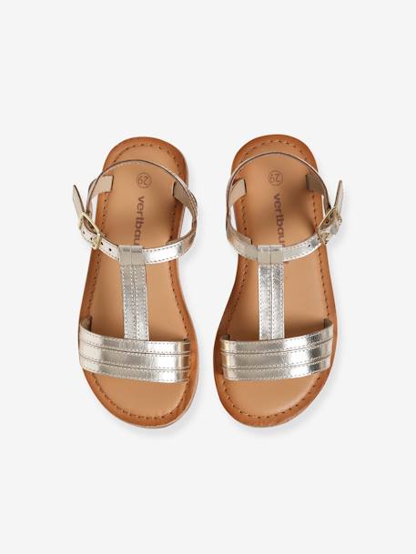 Leren sandalen voor meisjes, collectie kleuterschool 6467+bruin+bruin, bedrukt+turquoiseblauw - vertbaudet enfant 