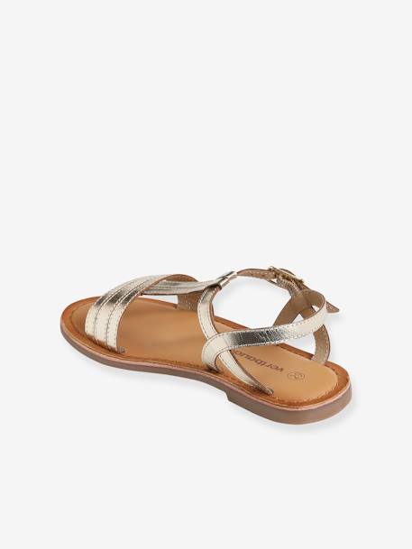Leren sandalen voor meisjes, collectie kleuterschool 6467+bruin+bruin, bedrukt+turquoiseblauw - vertbaudet enfant 