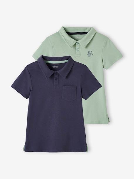 Set van 2 effen polo's voor jongens met korte mouwen blauwgroen+SET BLAUW+sinaasappel - vertbaudet enfant 