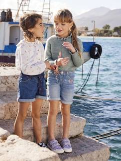 Bermuda jeans voor meisjes met geborduurde bloemen  - vertbaudet enfant