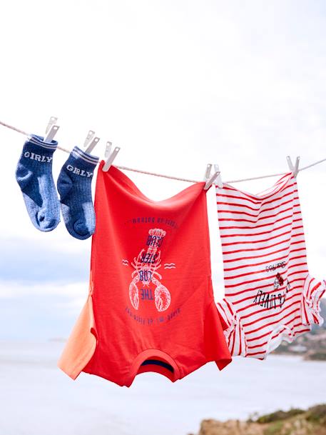 Gestreept t-shirt met paillettenhartje voor meisjes gestreept ecru - vertbaudet enfant 