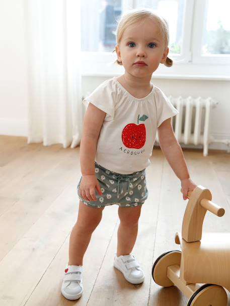 Stoffen tennisschoenen met klittenband voor babymeisjes groen madeliefjesprint+ijsblauw+paars, bedrukt+roze, bedrukt+veel roze+WIT - vertbaudet enfant 