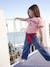 Gestreept t-shirt met paillettenhartje voor meisjes gestreept ecru - vertbaudet enfant 