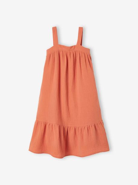 Lange jurk van katoengaas oranje - vertbaudet enfant 