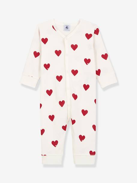 Biologisch katoenen baby pyjama PETIT BATEAU wit hartjesprint - vertbaudet enfant 