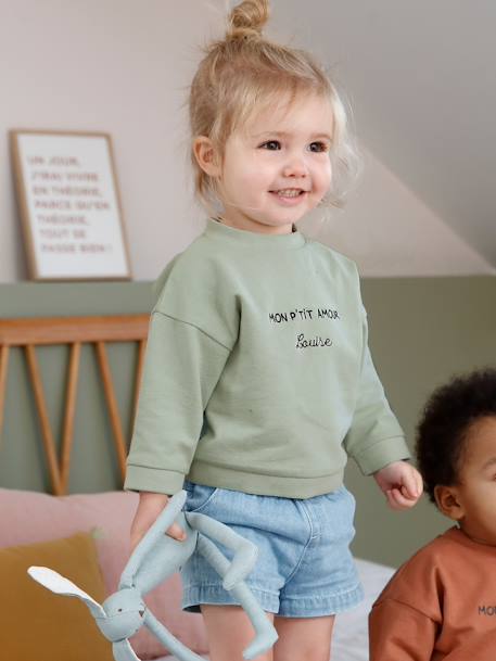 Aanpasbaar sweatshirt voor baby met boodschap groengrijs - vertbaudet enfant 