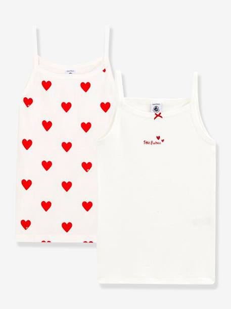 Set van 2 katoenen hartjeshemden voor kleine meisjes - PETIT BATEAU witte hartjes - vertbaudet enfant 